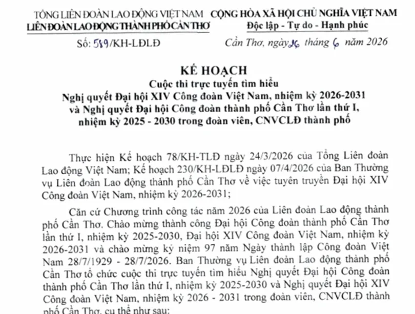 Phát động Cuộc thi trực tuyến tìm hiểu Nghị quyết Đại hội Công đoàn
