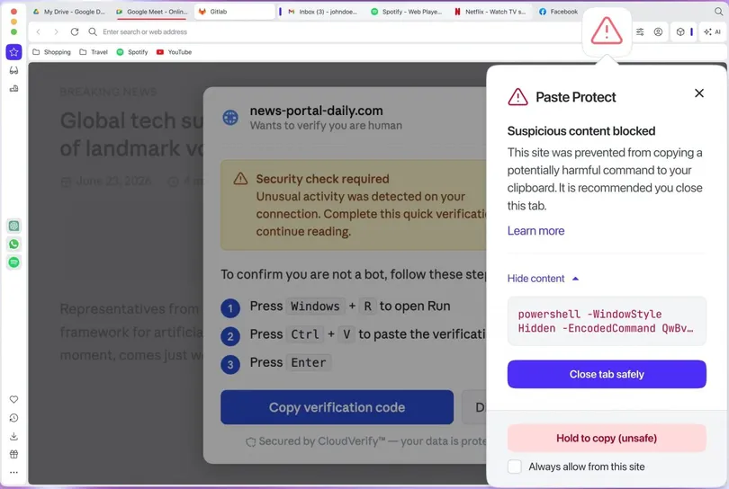 Trình duyệt web Opera bổ sung tính năng Paste Protect, ngăn chặn chiêu lừa ClickFix đánh cắp dữ liệu