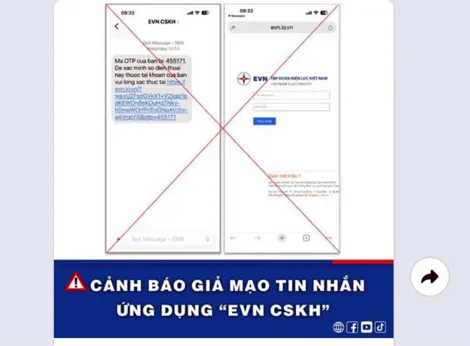 Cảnh giác trước tin nhắn giả mạo EVN CSKH