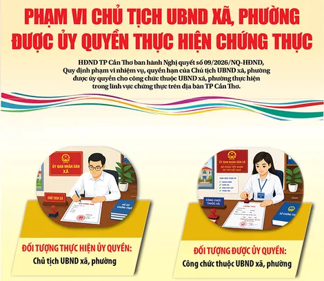 [Infographics] Phạm vi Chủ tịch UBND xã, phường được ủy quyền thực hiện chứng thực