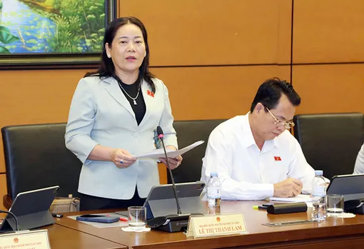 Bà Lê Thị Thanh Lam, Phó Trưởng đoàn chuyên trách Đoàn Đại biểu Quốc hội TP Cần Thơ, đóng góp Dự án Luật sửa đổi, bổ sung một số điều của 09 luật về quân sự, quốc phòng