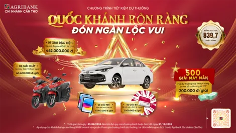 Agribank Chi nhánh Cần Thơ khởi động Chương trình Tiết kiệm dự thưởng "Quốc khánh rộn ràng - Đón ngàn lộc vui" với tổng giải thưởng lên đến  839,7 triệu đồng