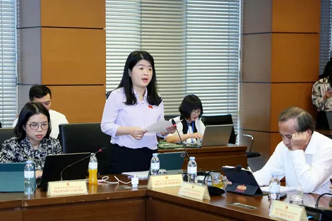 Bà Phạm Thị Minh Huệ, đại biểu Quốc hội đơn vị TP Cần Thơ, góp ý dự thảo Luật Hòa giải ở cơ sở (sửa đổi)