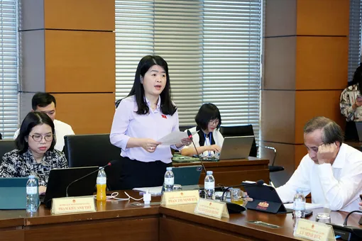 Bà Phạm Thị Minh Huệ, đại biểu Quốc hội đơn vị TP Cần Thơ, góp ý dự thảo Luật Hòa giải ở cơ sở (sửa đổi)