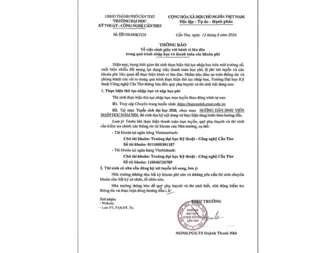 Trường Đại học Kỹ thuật - Công nghệ Cần Thơ thông báo cảnh giác lừa đảo khi nhập học, thanh toán phí
