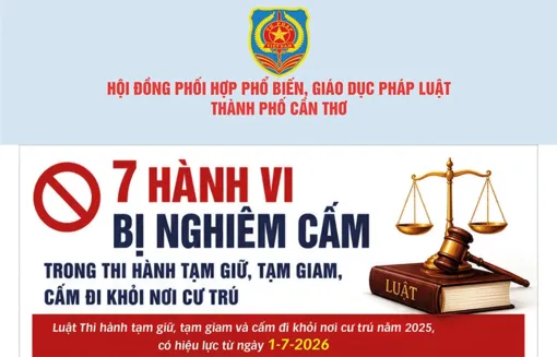 [INFOGRAPHICS] 7 hành vi bị nghiêm cấm trong thi hành tạm giữ, tạm giam, cấm đi khỏi nơi cư trú