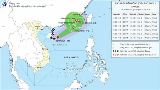 Bão số 5 giữ nguyên cường độ, di chuyển nhanh trên vùng biển phía Tây khu vực Bắc Biển Đông