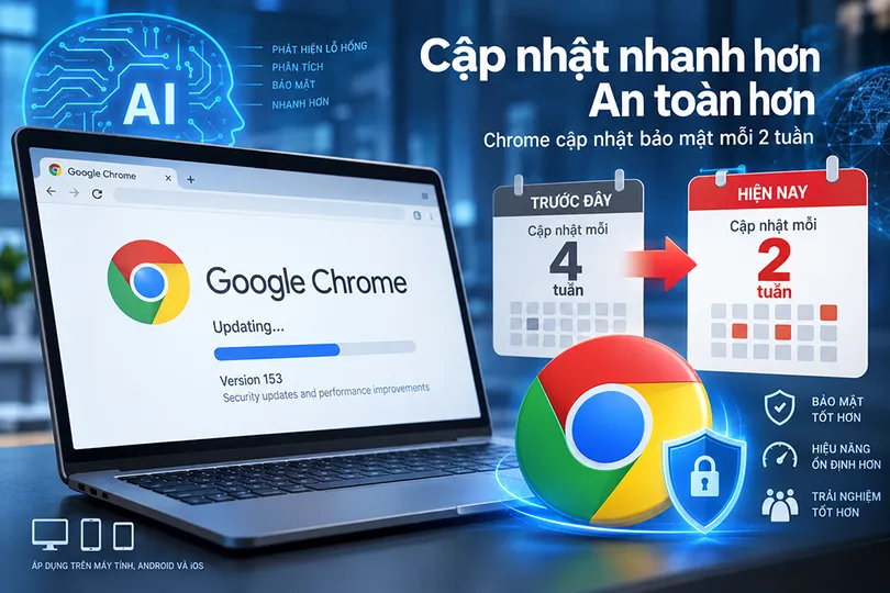 Trình duyệt web Chrome tăng cường cập nhật bảo mật 2 tuần/lần nhờ AI