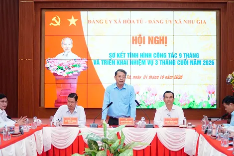 Phó Chủ tịch UBND thành phố Nguyễn Văn Khởi dự sơ kết công tác 9 tháng đầu năm 2026 của xã Hòa Tú và Nhu Gia