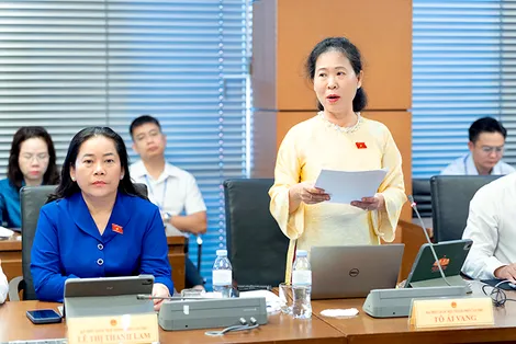 Bà Tô Ái Vang, Phó trưởng đoàn chuyên trách Đoàn Đại biểu Quốc hội TP Cần Thơ, góp ý tình hình thực hiện Kế hoạch phát triển kinh tế - xã hội năm 2026 và dự kiến kế hoạch phát triển kinh tế - xã hội năm 2027