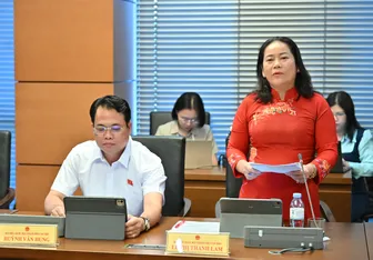 Bà Lê Thị Thanh Lam, Phó trưởng đoàn chuyên trách Đoàn Đại biểu Quốc hội TP Cần Thơ, góp ý dự thảo Bộ luật Hình sự (sửa đổi)