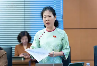 Bà Tô Ái Vang, Phó trưởng đoàn chuyên trách Đoàn Đại biểu Quốc hội TP Cần Thơ, góp ý Luật Thỏa thuận quốc tế (sửa đổi)
