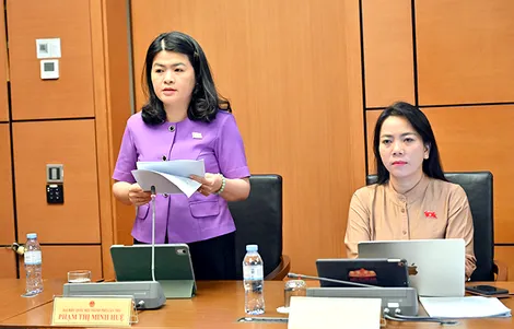 Bà Phạm Thị Minh Huệ, đại biểu Quốc hội đơn vị TP Cần Thơ, góp ý dự án Luật sửa đổi, bổ sung một số điều của Luật An toàn, vệ sinh lao động