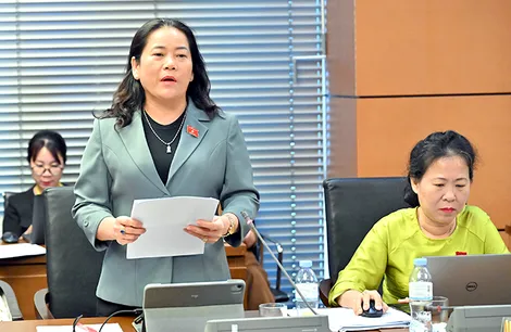 Bà Lê Thị Thanh Lam, Phó trưởng đoàn chuyên trách Đoàn đại biểu Quốc hội TP Cần Thơ, góp ý Luật sửa đổi, bổ sung một số điều của Luật Bảo hiểm xã hội