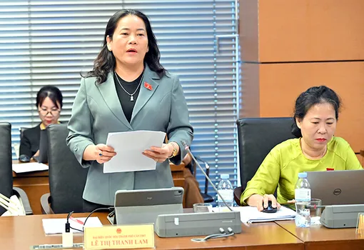 Bà Lê Thị Thanh Lam, Phó trưởng đoàn chuyên trách Đoàn đại biểu Quốc hội TP Cần Thơ, góp ý Luật Thực hiện dân chủ ở cơ sở (sửa đổi)