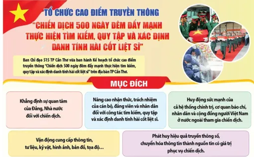 [INFOGRAPHICS] Tổ chức cao điểm truyền thông “Chiến dịch 500 ngày đêm đẩy mạnh thực hiện tìm kiếm, quy tập và xác định danh tính hài cốt liệt sĩ”