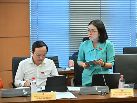 Bà Phạm Kiều Anh Thơ, đại biểu Quốc hội đơn vị TP Cần Thơ, góp ý dự án Luật sửa đổi, bổ sung một số điều của Luật Thuế thu nhập doanh nghiệp, Luật Thuế sử dụng đất phi nông nghiệp, Luật Thuế thu nhập cá nhân