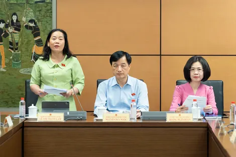 Bà Lê Thị Thanh Lam, Phó trưởng đoàn chuyên trách Đoàn đại biểu Quốc hội TP Cần Thơ, góp ý dự án Luật An toàn thực phẩm (sửa đổi)