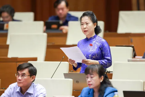 Bà Tô Ái Vang, Phó trưởng đoàn chuyên trách Đoàn đại biểu Quốc hội TP Cần Thơ, góp ý dự án Luật Kinh doanh Bất động sản (sửa đổi)