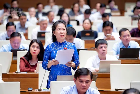 Bà Tô Ái Vang, Phó trưởng đoàn chuyên trách Đoàn đại biểu Quốc hội TP Cần Thơ, góp ý dự thảo Nghị quyết của Quốc hội về phân bổ ngân sách Trung ương năm 2027